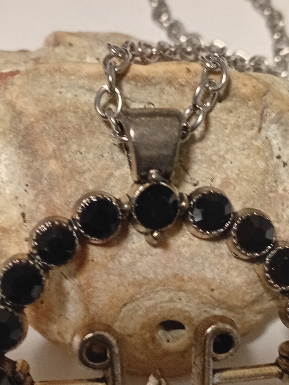 Silver Initial W Necklace With Black Gem Accents Brand New know Fading / Damage.